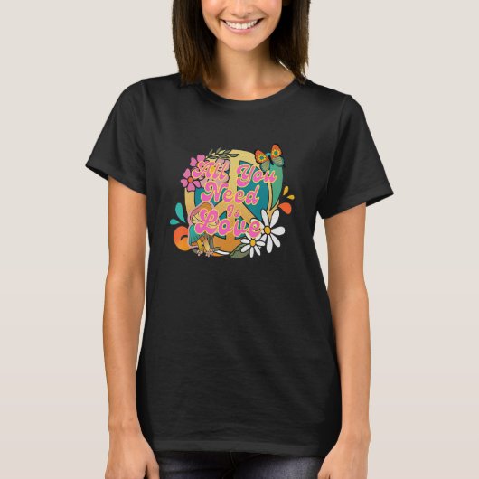 T-shirt Peace Sign Love Retro 60s 70 Hippie Vibes Super H (Devant)