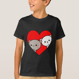 T-shirt Peach Cartoon Love Goma Cat Saint Valentin Coeur