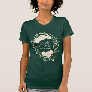 T-shirt Peach watercolor floral and foliers future mrs