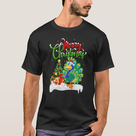 T-shirt Peacock Bird  Xmas Decorations Santa Peacock Chris (Devant)