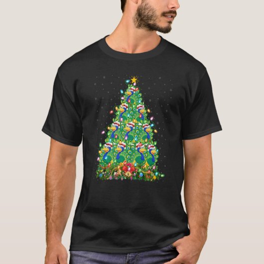 T-shirt Peacock Bird  Xmas Lights Santa Peacock Christmas  (Devant)