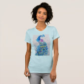 T-shirt Peacock bleu aquarelle peinture art Femmes (Devant entier)