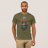 T-shirt Peacock Colors Hamsa w/ Gold Third Eye (Devant entier)
