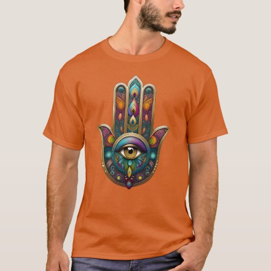 T-shirt Peacock Colors Hamsa w/ Gold Third Eye (Devant)