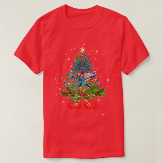 T-shirt Peacocks Christmas Tree Lights Funny Santa Hat Lov (Design devant)