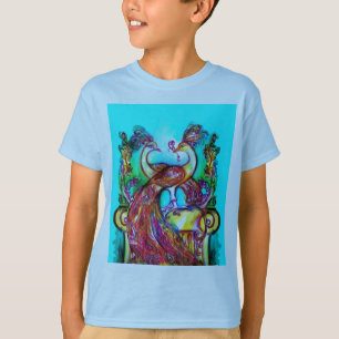 T-shirt PEACOCKS IN LOVE MONOGRAM rouge bleu turquase vert
