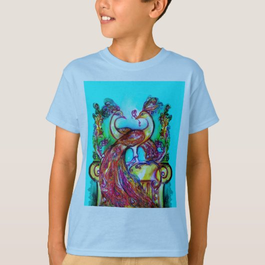 T-shirt PEACOCKS IN LOVE MONOGRAM rouge bleu turquase vert (Devant)