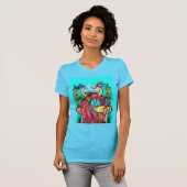 T-shirt PEACOCKS IN LOVE MONOGRAM rouge bleu turquase vert (Devant entier)
