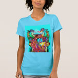 T-shirt PEACOCKS IN LOVE MONOGRAM rouge bleu turquase vert<br><div class="desc">Elégante peinture à l'aquarelle fantaisie avec feuille d'or et d'argent.</div>