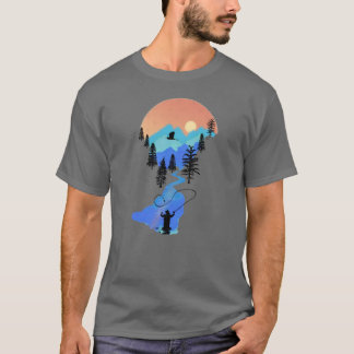 T-shirt Pêche à la mouche Montagne Coucher de soleil amis