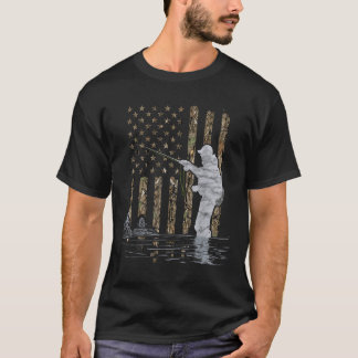 T-shirt Pêche à la mouche Pêcheur Drapeau américain Camouf