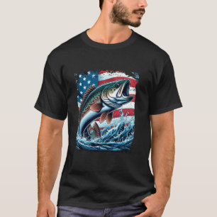 T-shirt Pêche à la truite amateur juillet drapeau américai