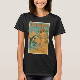 T-shirt Pêche aux Requins sur la Plage Rétro Affiches Pin-