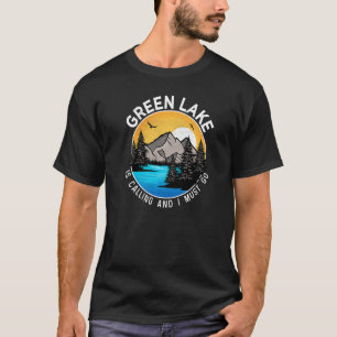 T-shirt Pêche Bateau Camping Lac Vue du lac vert