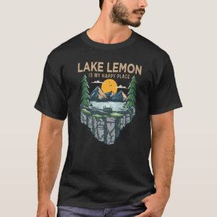 T-shirt Pêche Bateau Camping My Happy Place Lac Lemon