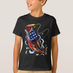 T-shirt Pêche Byss Poisson Drapeau Américain Papa Père Qua