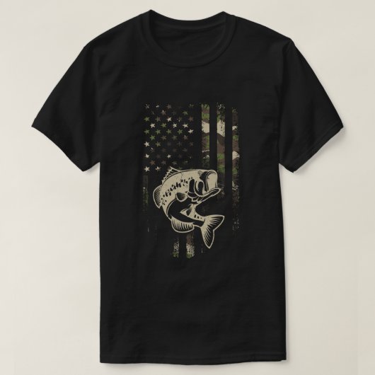 T-shirt Pêche Camouflage USA Drapeau basse pêcheur Cadeau (Design devant)