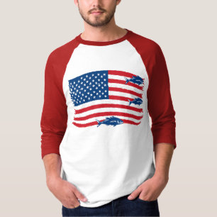 T-shirt Pêche de style vintage drapeau américain rouge ble