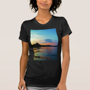T-shirt Pêche et coucher de soleil sur le lac de montagne