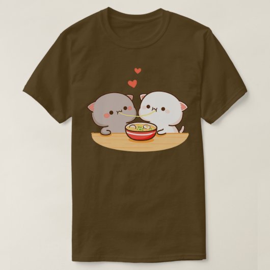 T-shirt Pêche et Goma Mochi Chat manger Ramen (Design devant)