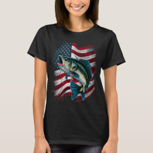 T-shirt Pêche et un drapeau américain Achigan à grande bo