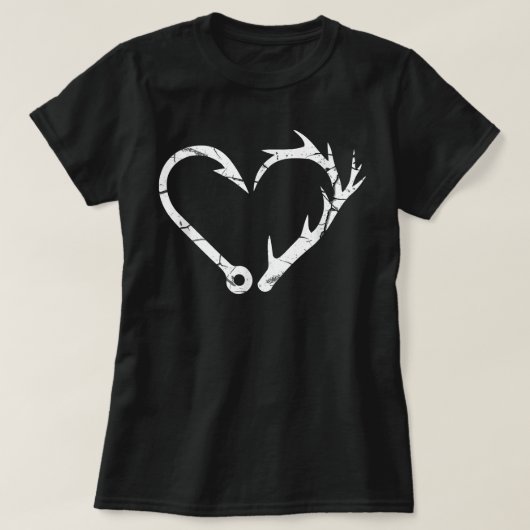 T-shirt Pêche Hook Antler Coeur Pêche Chasse Deer Fis (Design devant)