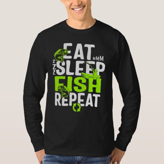 T-shirt Pêche Mange Dormir Poisson Répéter Pour Hommes Pêc (Devant)