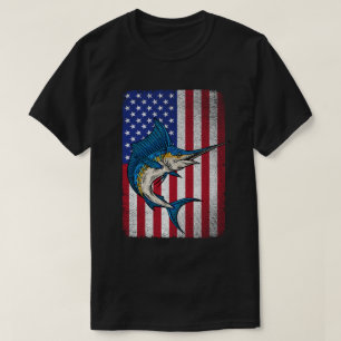 T-shirt Pêche Marlin Espadon Poisson USA Drapeau américain