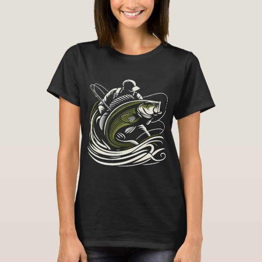 T-shirt Pêche Pêcheur Perche Géant Poisson Cadeau Vert Oli (Devant)