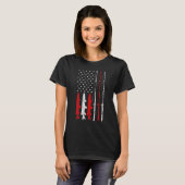 T-shirt Pêche poisson Rod line Reel rayures American Flag  (Devant entier)