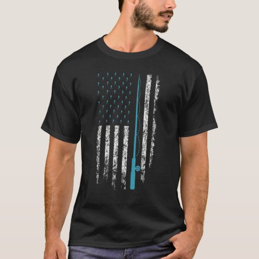 T-shirt Pêche Pour Hommes Distorsion Us Drapeau Bâton De P (Devant)