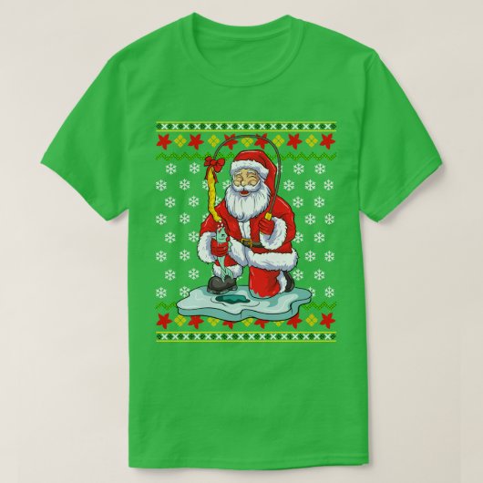 T-shirt Pêche sur glace Santa Claus pêcheur laide Noël S (Design devant)