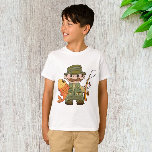 T-shirt Pêcheur de dessin animé avec Gros Catch Funny Fish