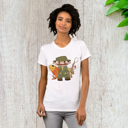 T-shirt Pêcheur de dessin animé avec Gros Catch Funny Fish