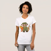 T-shirt Pêcheur de dessin animé avec Gros Catch Funny Fish (Devant entier)
