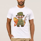 T-shirt Pêcheur de dessin animé avec Gros Catch Funny Fish (Devant)