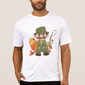 T-shirt Pêcheur de dessin animé avec Gros Catch Funny Fish (Devant)
