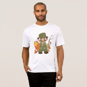 T-shirt Pêcheur de dessin animé avec Gros Catch Funny Fish (Devant entier)