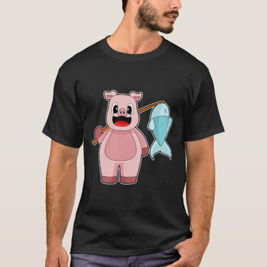 T-shirt Pêcheur de porc canne à pêche (Devant)