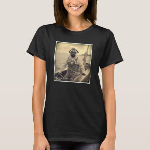T-shirt Pêcheur de Pug mignon sur bateau graphique vintage