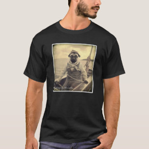 T-shirt Pêcheur de Pug mignon sur bateau graphique vintage