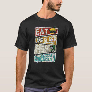 T-shirt Pêcheur Drôle Pêche Manger Dormir Poisson Répéter