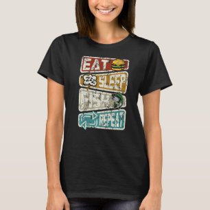 T-shirt Pêcheur Funny Pêche Mange Sommeil Poisson Répéter