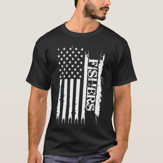T-shirt Pêcheurs États-Unis en détresse avec drapeau améri (Devant)