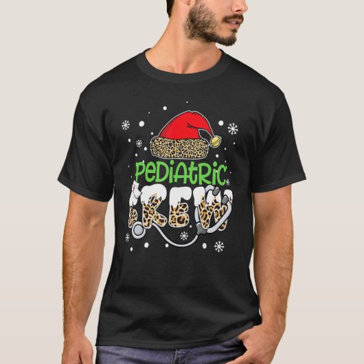 T-shirt Pediatric Crew Leopard Santa Hat Stethoscope Nurse (Devant)