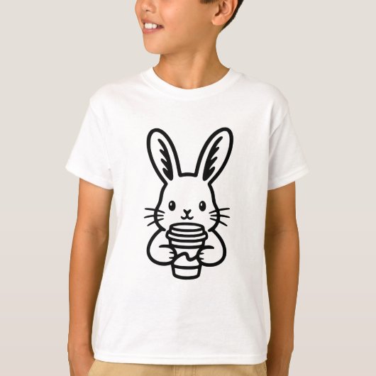 T-shirt Peeking Bunny with Coffee Cup (Devant)