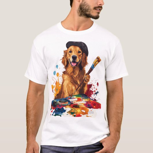 T-shirt Peintre Chiot � Chien Artistique avec Chevalet (Devant)