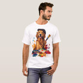 T-shirt Peintre Chiot � Chien Artistique avec Chevalet (Devant entier)