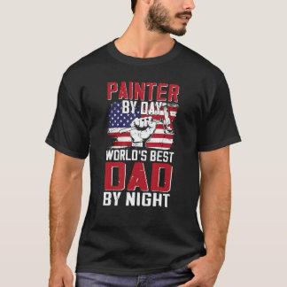 T-shirt Peintre Maison Décorateur Papa Peintre Drapeau Amé