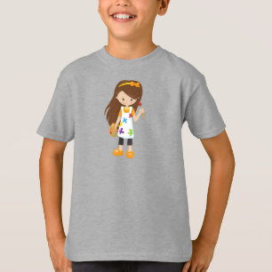 T-shirt Peintre, Peintre, Mignonne fille, Cheveux Brown